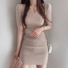 Load image into Gallery viewer, Korean chic temperament dress shows thin V neck dresses slim pit bar buttocks small screw thread cool silk knitted dress female|Dresses| - AliExpress
