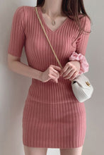 Load image into Gallery viewer, Korean chic temperament dress shows thin V neck dresses slim pit bar buttocks small screw thread cool silk knitted dress female|Dresses| - AliExpress
