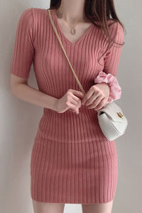 Korean chic temperament dress shows thin V neck dresses slim pit bar buttocks small screw thread cool silk knitted dress female|Dresses| - AliExpress